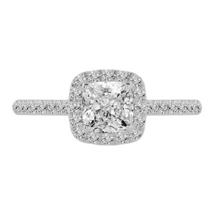 1/2 CT.T.W. Cushion Cut Diamond Multi-Stone Halo 4-Prong Engagement Ring in White Gold-Ovani®