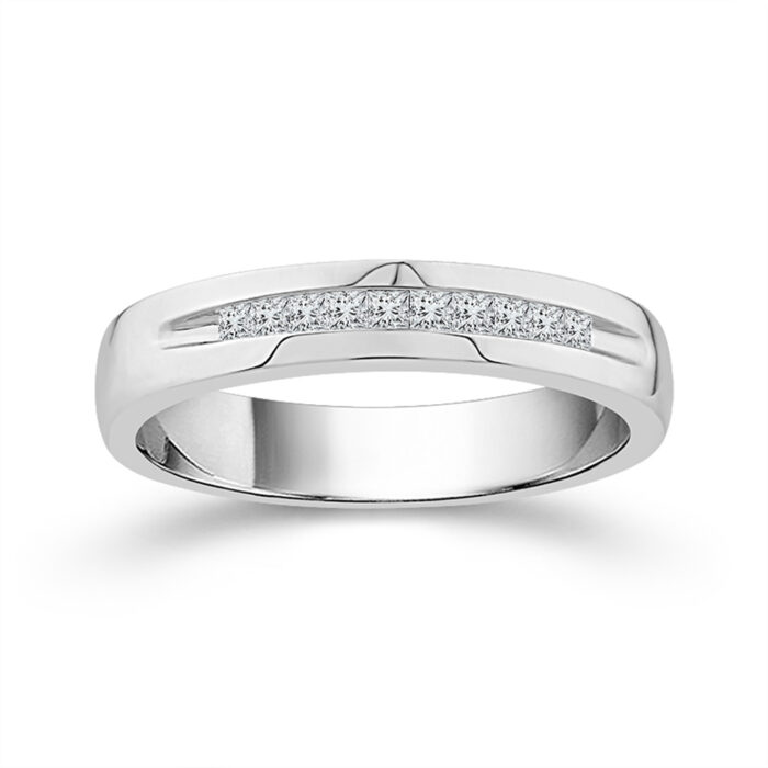 1/4 Ct. T.w. Diamond 10-stone Princess Cut Channel Men Wedding Band - Ovani® In 18Kt White Gold