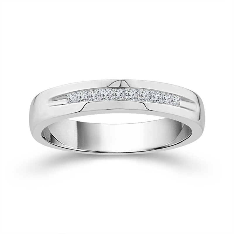 1/4 Ct. T.w. Diamond 10-stone Princess Cut Channel Men Wedding Band - Ovani® In 18Kt White Gold