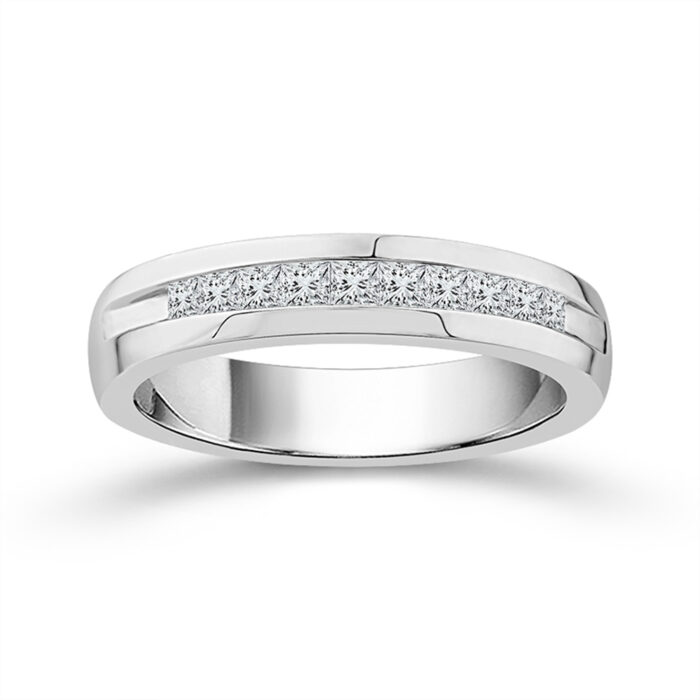 1/2 Ct. T.w. Diamond 10-stone Princess Cut Channel Men Wedding Band - Ovani® In 18Kt White Gold
