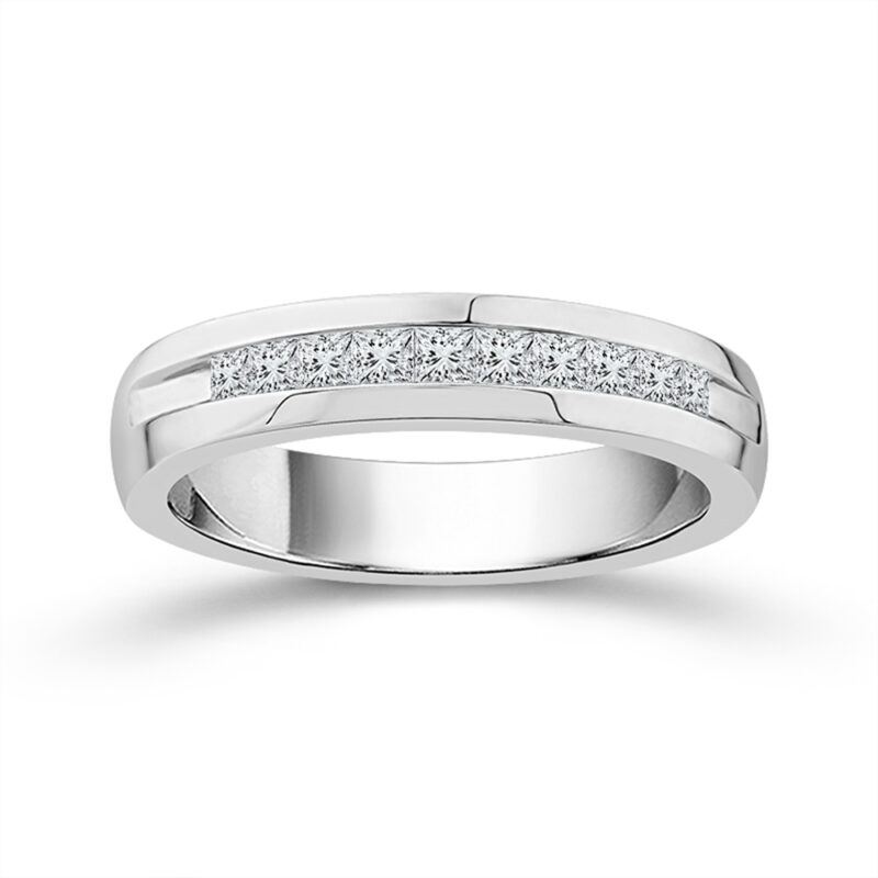1/2 Ct. T.w. Diamond 10-stone Princess Cut Channel Men Wedding Band - Ovani® In 18Kt White Gold