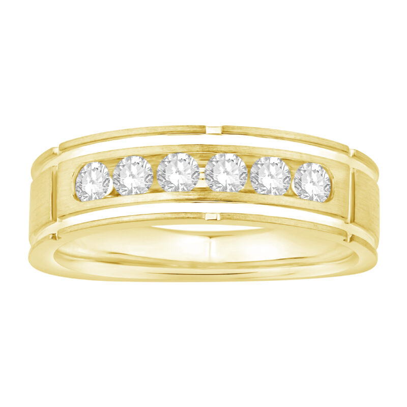 1/6 Ct. T.w. Diamond 7-Stone Satin Finish Channel Men Wedding Band - Ovani® In 18Kt Yellow Gold