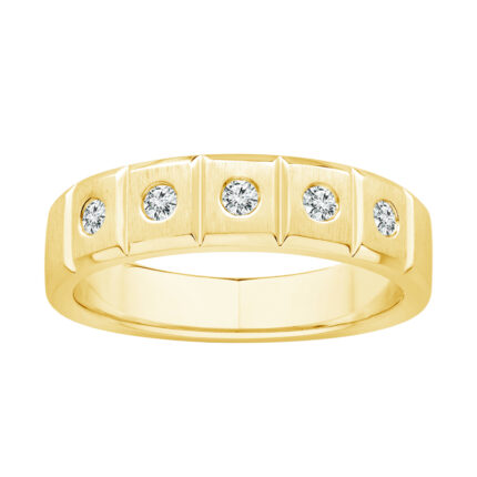 1/5 Ct. T.w. Diamond 5-Stone Satin Finish Men Wedding Band - Ovani® In 18Kt Yellow Gold