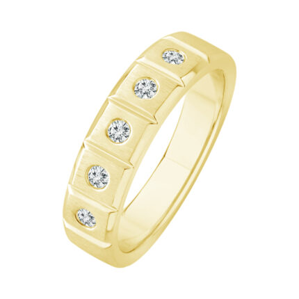 1/5 Ct. T.w. Diamond 5-Stone Satin Finish Men Wedding Band - Ovani® In 18Kt Yellow Gold