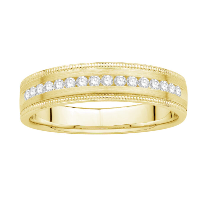 1/4 Ct. T.w. Diamond 16-stone Milgrain Channel Men Wedding Band - Ovani® In 18Kt Yellow Gold