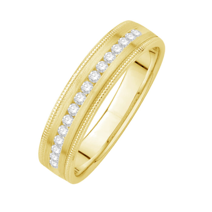 1/4 Ct. T.w. Diamond 16-stone Milgrain Channel Men Wedding Band - Ovani® In 18Kt Yellow Gold