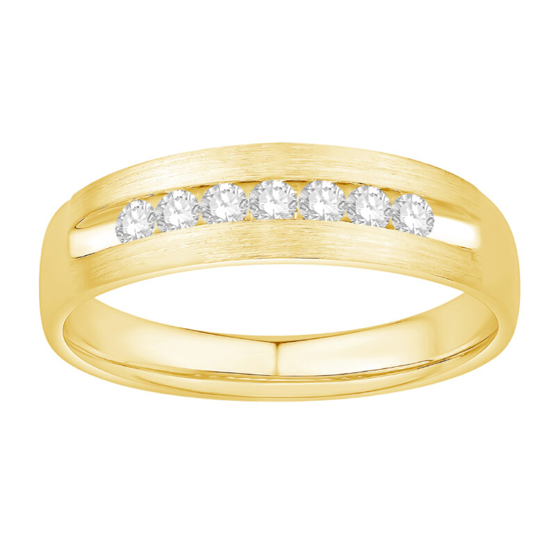1/4 Ct. T.w. Diamond 7-Stone Satin Finish Channel Men Wedding Band - Ovani® In 18Kt Yellow Gold
