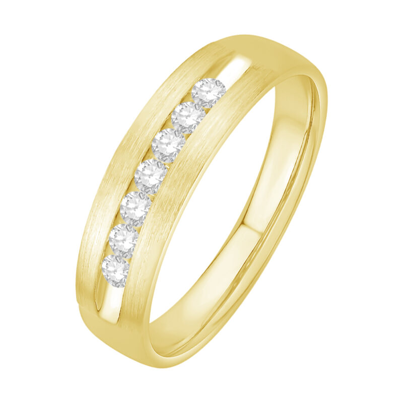 1/4 Ct. T.w. Diamond 7-Stone Satin Finish Channel Men Wedding Band - Ovani® In 18Kt Yellow Gold