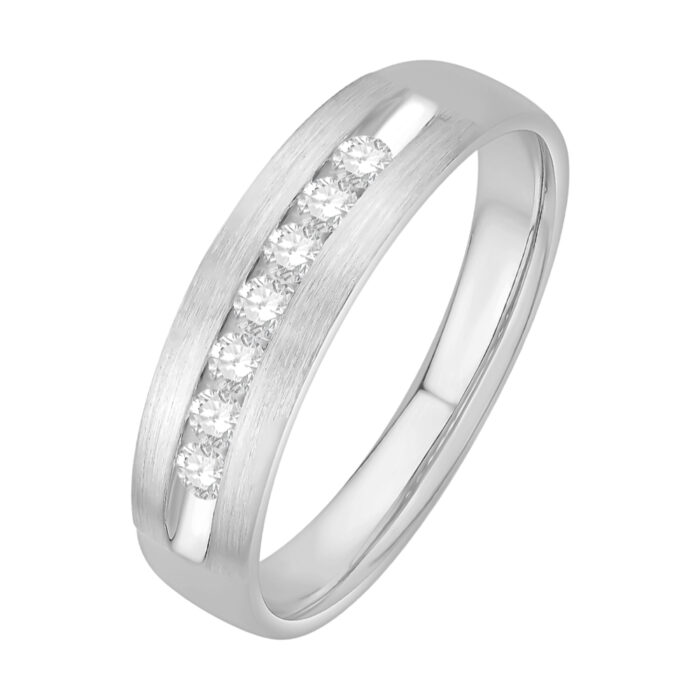 1 Ct. T.w. Diamond 7-Stone Satin Finish Channel Men Wedding Band - Ovani® In 18Kt Yellow Gold