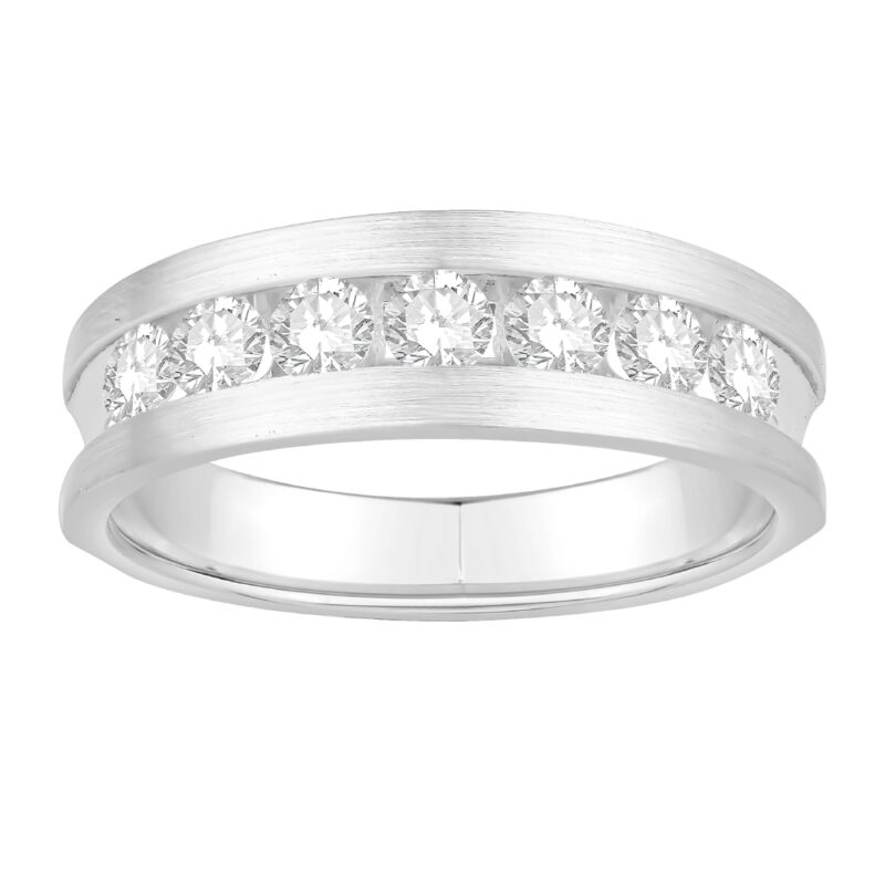 1 Ct. T.w. Diamond 7-Stone Satin Finish Channel Men Wedding Band - Ovani® In 18Kt White Gold