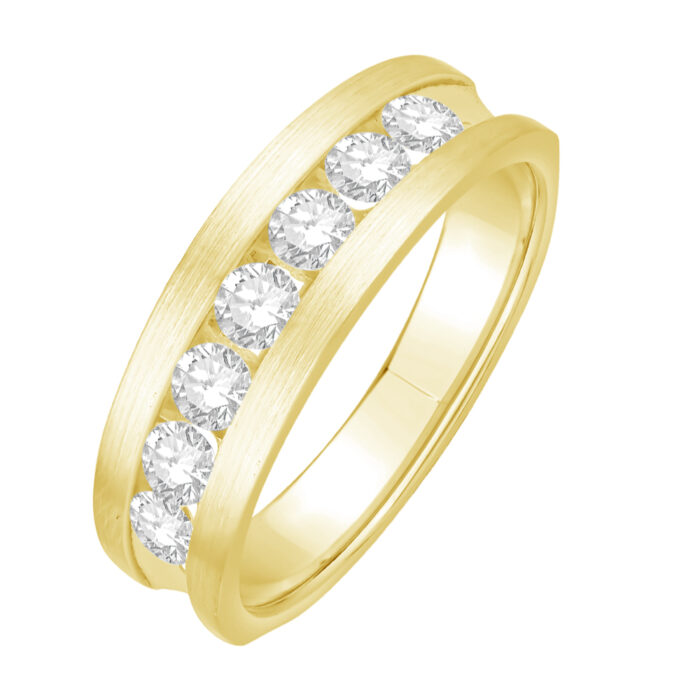 1 Ct. T.w. Diamond 7-Stone Satin Finish Channel Men Wedding Band - Ovani® In 18Kt Yellow Gold