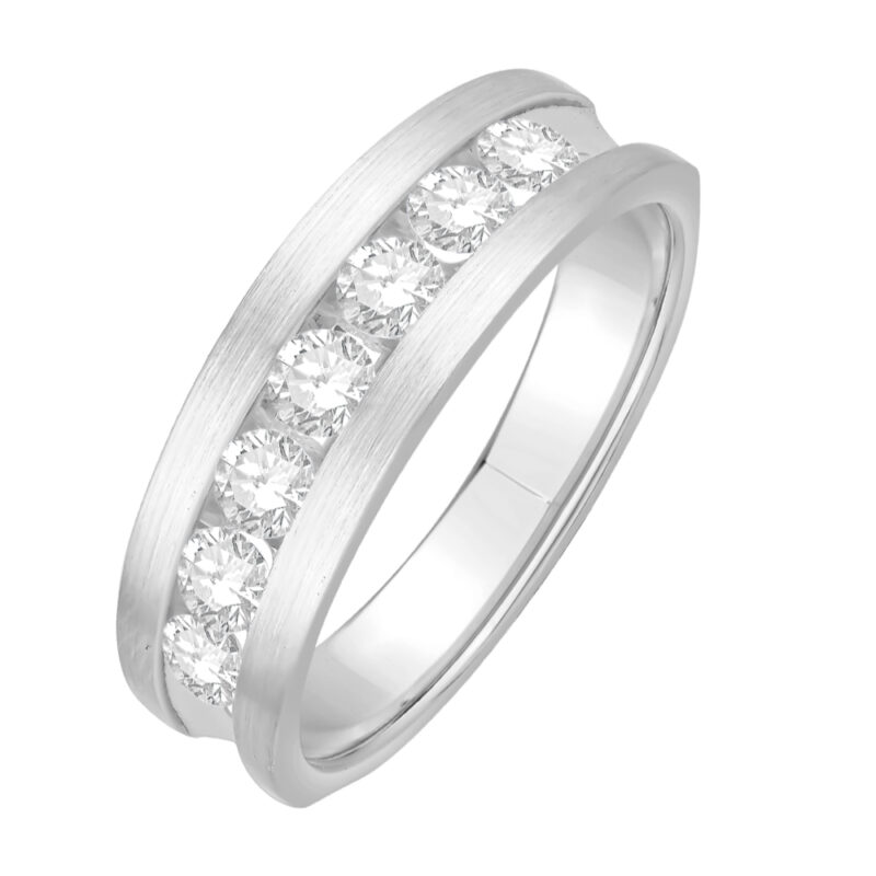 1 Ct. T.w. Diamond 7-Stone Satin Finish Channel Men Wedding Band - Ovani® In 18Kt White Gold