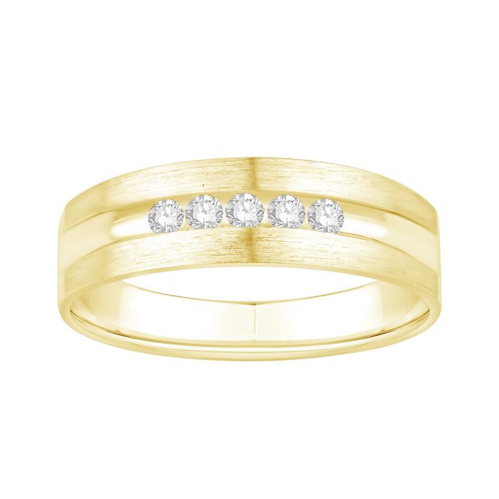 1/5 Ct. T.w. Diamond 5-Stone Satin Finish Channel Men Wedding Band - Ovani® In 18Kt Yellow Gold