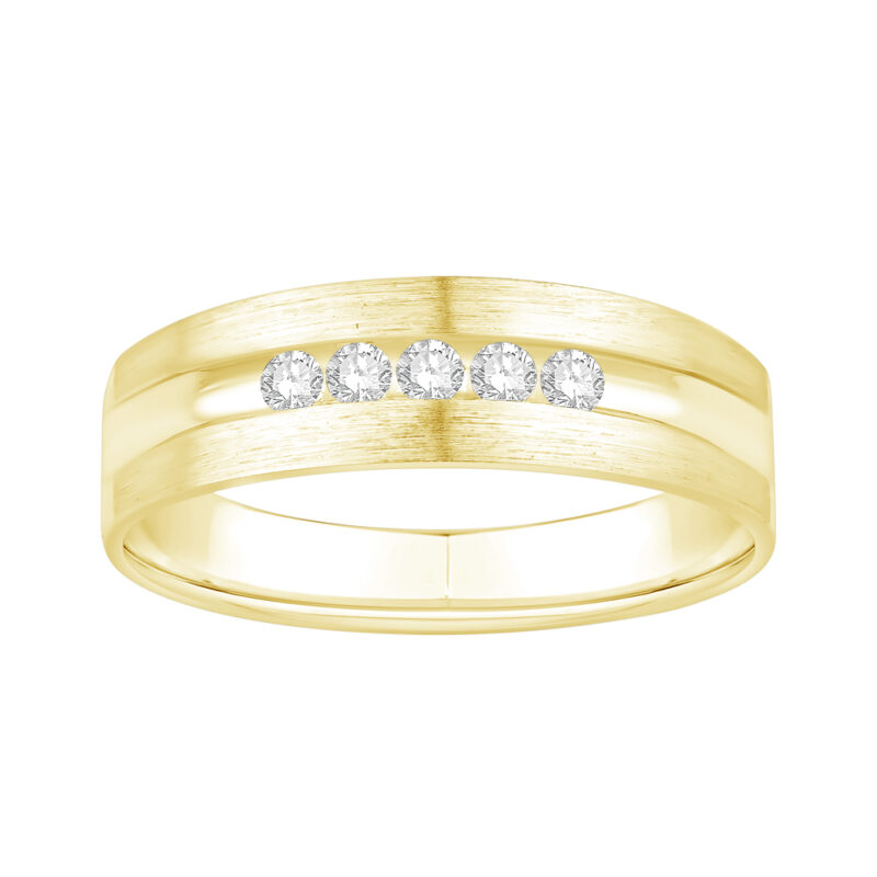 1/5 Ct. T.w. Diamond 5-Stone Satin Finish Channel Men Wedding Band - Ovani® In 18Kt Yellow Gold