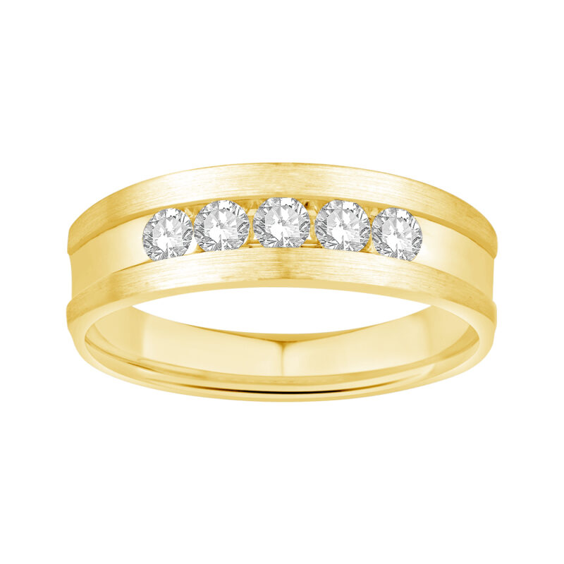 1/2 Ct. T.w. Diamond 5-Stone Satin Finish Channel Men Wedding Band - Ovani® In 18Kt Yellow Gold