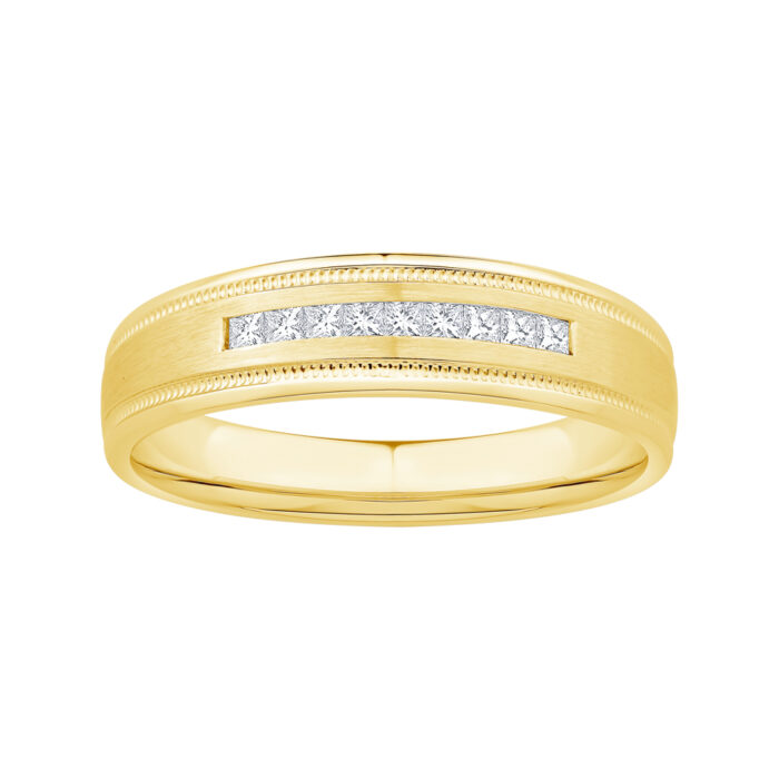 1/4 Ct. T.w. Diamond 9-stone Princess Cut Channel Men Wedding Band - Ovani® In 18Kt Yellow Gold