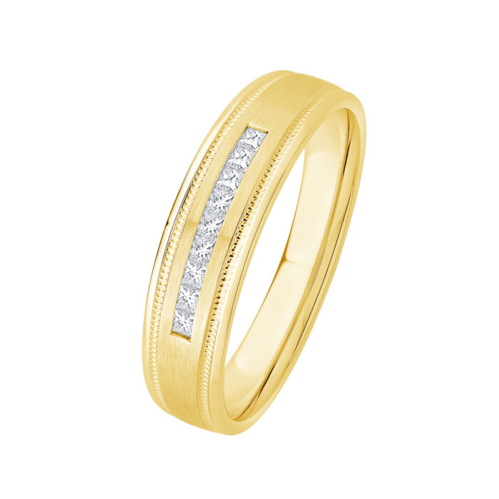 1/4 Ct. T.w. Diamond 9-stone Princess Cut Channel Men Wedding Band - Ovani® In 18Kt Yellow Gold