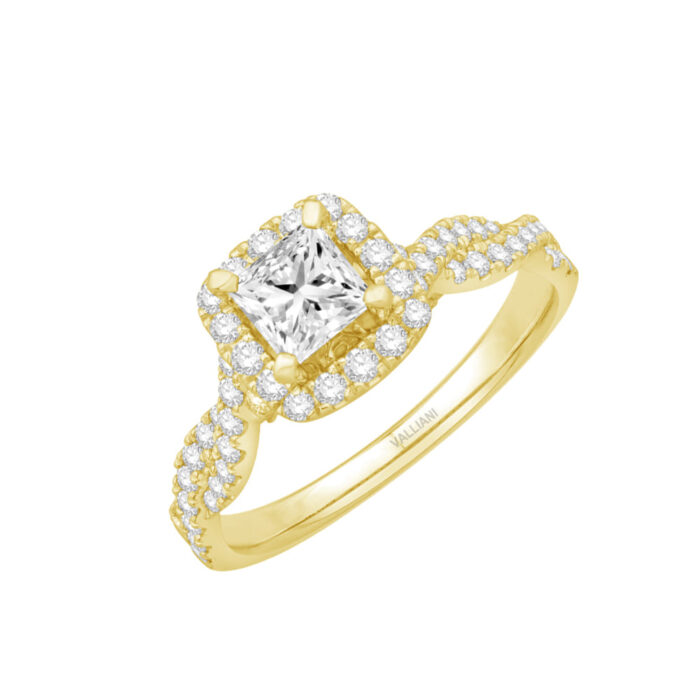 0.65 Ct. T.w. Cubic Zirconia Center Halo Semi-mount Ring - Ovani® In 18kt Yellow Gold