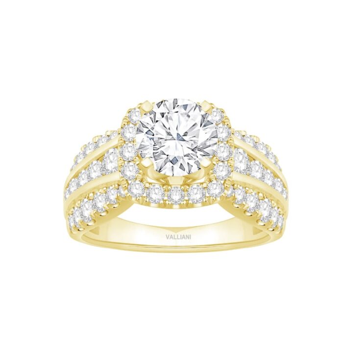 3/2 Ct. T.w. Cubic Zirconia Center Halo Split Shank Semi-mount Ring - Ovani® In 18Kt Yellow Gold