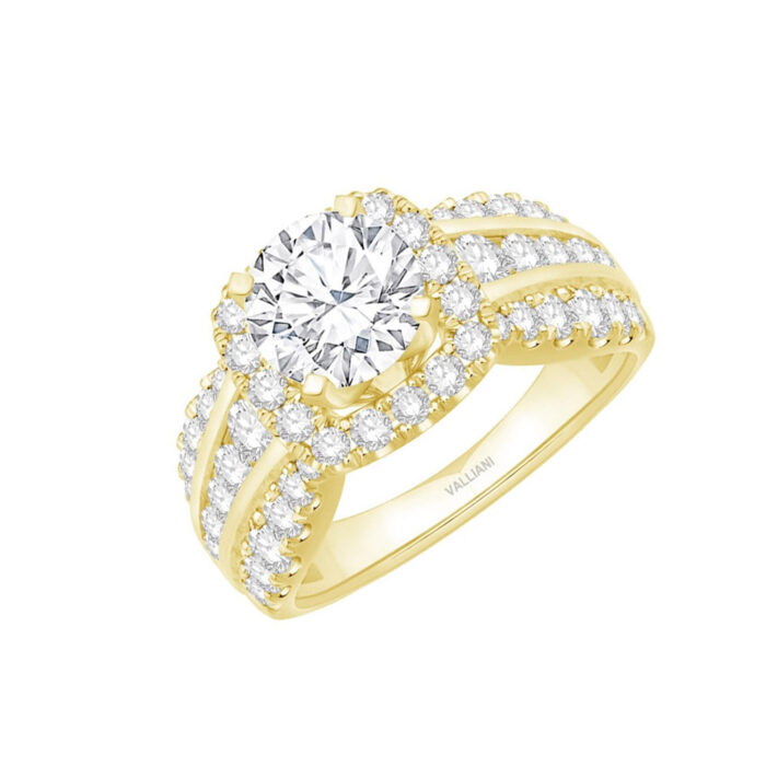 3/2 Ct. T.w. Cubic Zirconia Center Halo Split Shank Semi-mount Ring - Ovani® In 18Kt Yellow Gold