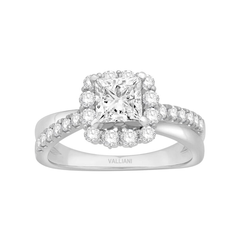 0.65 Ct. T.w. Cubic Zirconia Center Square Semi-mount Ring - Ovani® In 18Kt White Gold