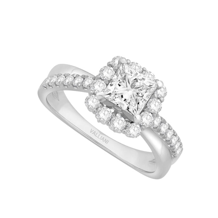 0.65 Ct. T.w. Cubic Zirconia Center Square Semi-mount Ring - Ovani® In 18Kt White Gold